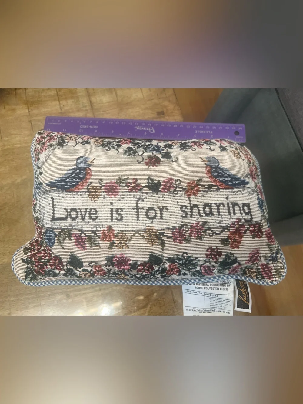 Vtg Embroidered Tapestry Pillow - 